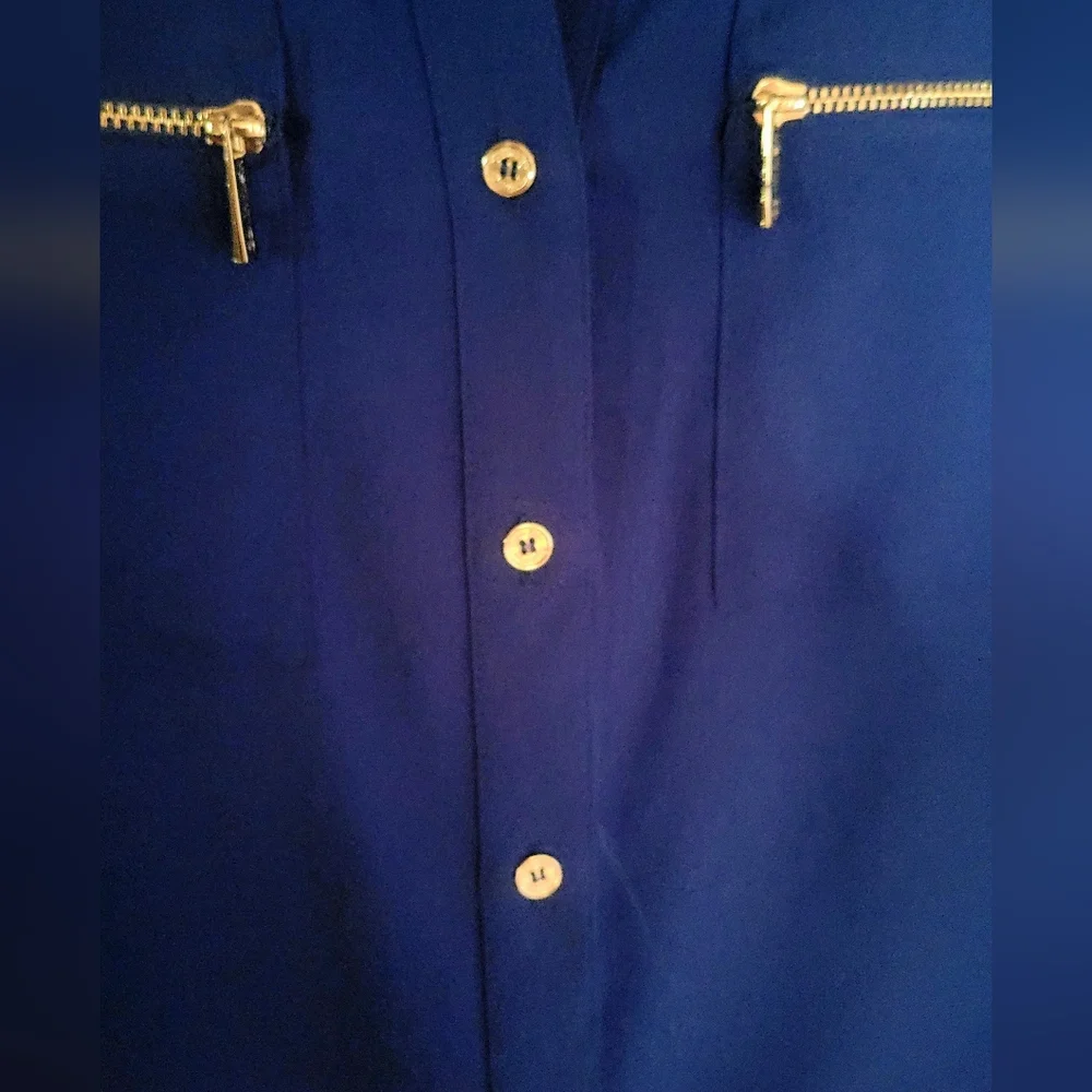 Calvin Klein.. Royal Blue Blouse with Zippered Pockets (78B) - Picture 5 of 8